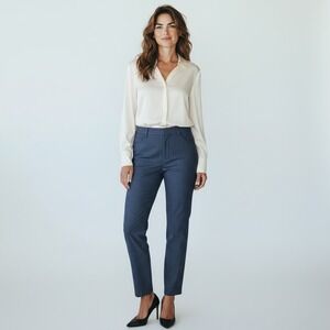 LOFT Women's Blue Textured Slim Fit Trousers Rivera Pants Size 14T Office Casual